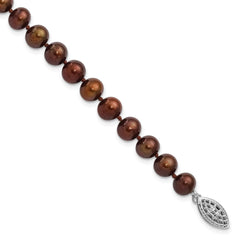 Sterling Silver Rhodium-plated 6-7mm Brown Near-Round Freshwater Cultured Pearl 7.25 inch Bracelet QH4817-7.25