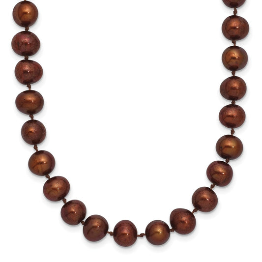 Sterling Silver Rhodium-plated 6-7mm Brown Near-Round Freshwater Cultured Pearl 18 inch NecklaceQH4817