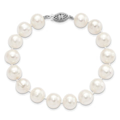 Sterling Silver Rhodium-plated 10-11mm White Near-Round Freshwater Cultured Pearl 8.25 inch Bracelet QH4828-7.25