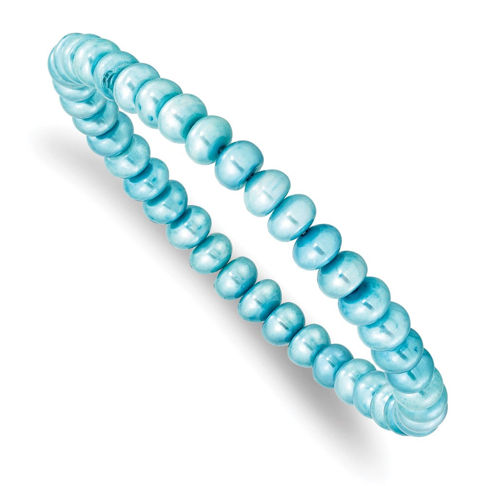6-7mm Teal Button Freshwater Cultured Pearl Stretch Bracelet QH4902