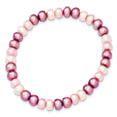 6-7mm White, Lavender and Pink Button Freshwater Cultured Pearl Stretch Bracelet QH4908
