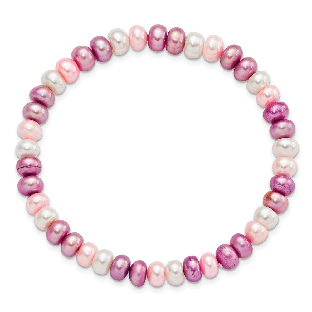 6-7mm White, Lavender and Pink Button Freshwater Cultured Pearl Stretch Bracelet QH4908