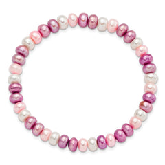 6-7mm White, Lavender and Pink Button Freshwater Cultured Pearl Stretch Bracelet QH4908