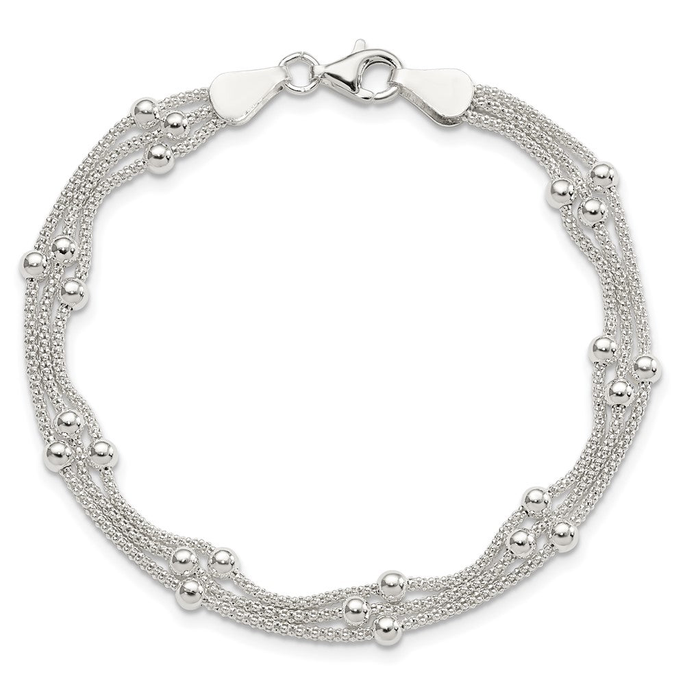 Sterling Silver Polished Beaded 3-strand Bracelet QH4953-7