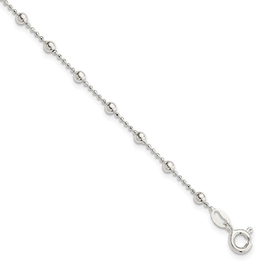 Sterling Silver Polished Beaded 6 Inch with 1 in Ext Bracelet QH4958-7