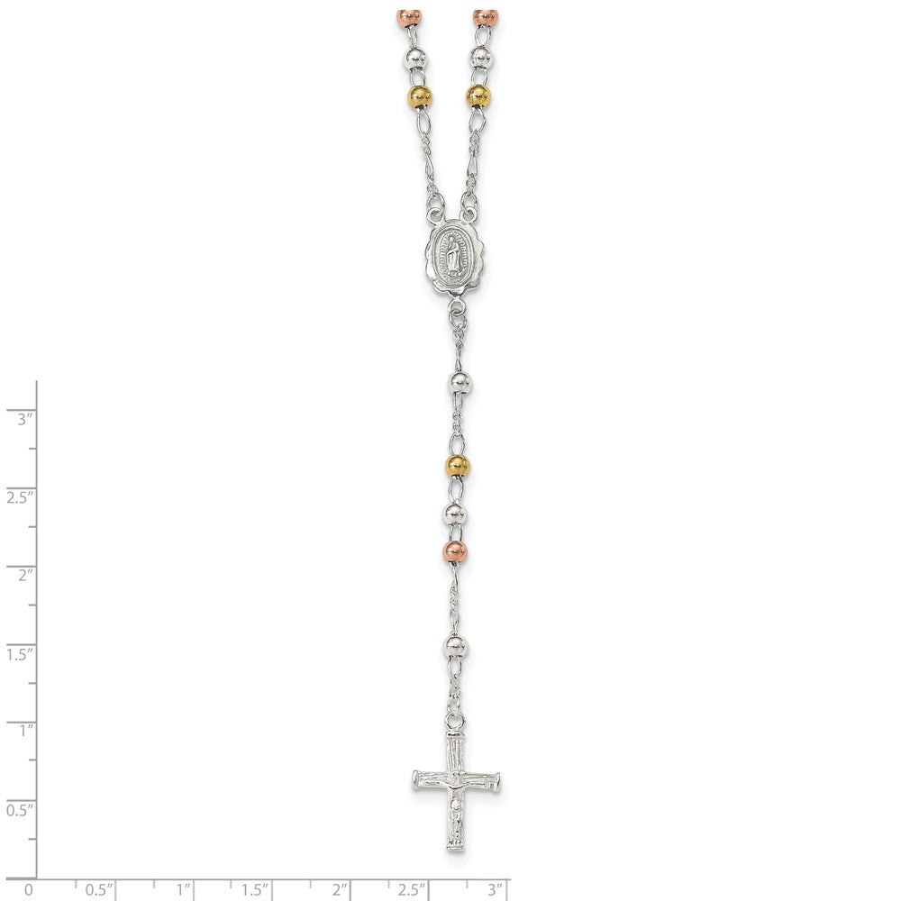 Sterling Silver Yellow & Rose Flash Gold-plated Rosary Necklace QH4986-24