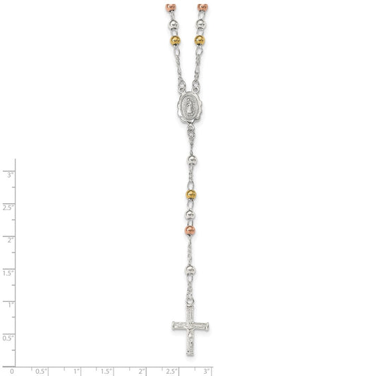 Sterling Silver Yellow & Rose Flash Gold-plated Rosary Necklace QH4986-24