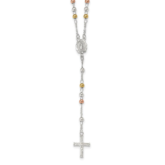 Sterling Silver Yellow & Rose Flash Gold-plated Rosary Necklace QH4986-24