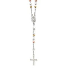 Sterling Silver Yellow & Rose Flash Gold-plated Rosary Necklace QH4986-24