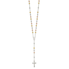 Sterling Silver Polished Rosary Tri-color Beads Necklace QH4987
