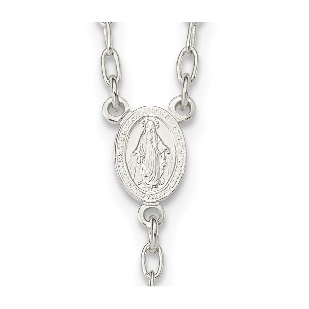 Sterling Silver Polished Rosary Tri-color Beads Necklace QH4987