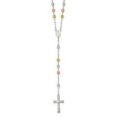 Sterling Silver Polished Rosary Tri-color Beads Necklace QH4987