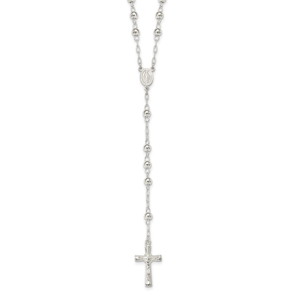 Sterling Silver Polished Rosary 26 inch Necklace QH4988