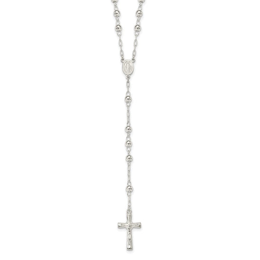 Sterling Silver Polished Rosary 26 inch Necklace QH4988
