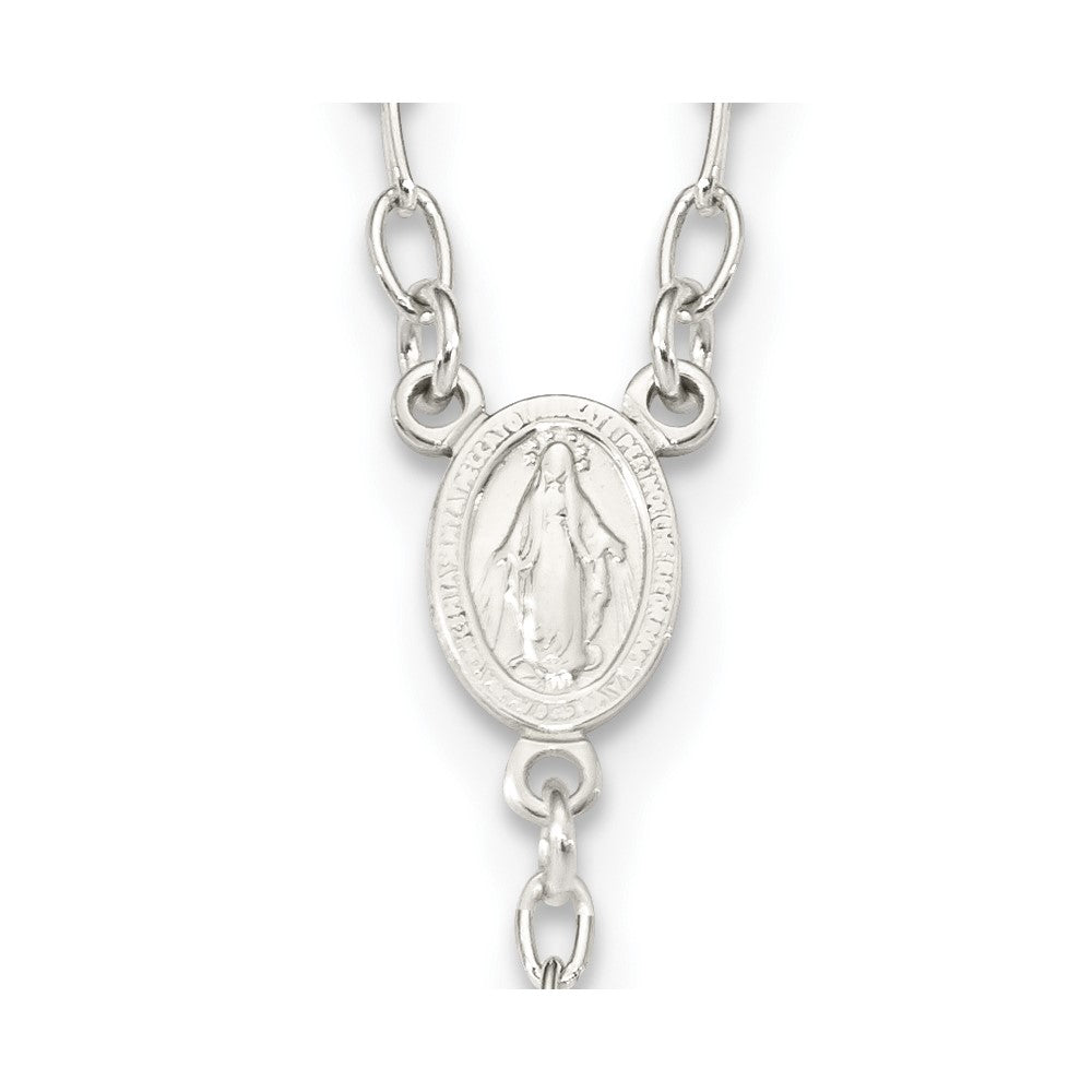 Sterling Silver Tri-color Polished Textured Bead Rosary 26 inch Necklace QH4989
