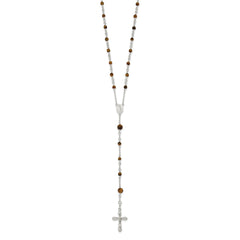 Sterling Silver Polished Tiger Eye Bead Rosary 33 inch Necklace QH4991