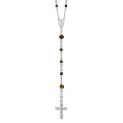 Sterling Silver Polished Tiger Eye Bead Rosary 33 inch Necklace QH4991
