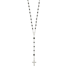 Sterling Silver Polished Black Onyx Rosary Necklace QH4998