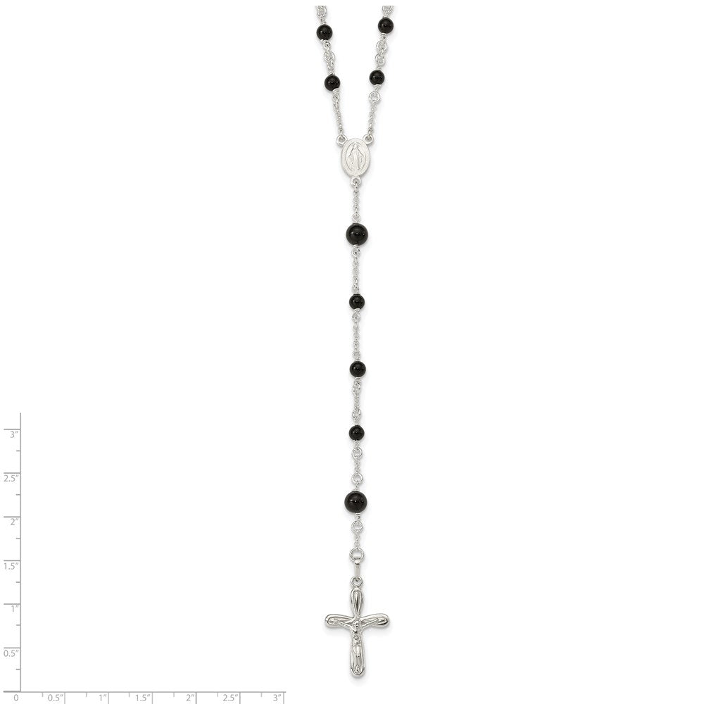 Sterling Silver Polished Black Onyx Rosary Necklace QH4998
