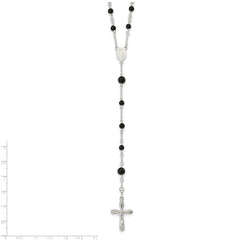 Sterling Silver Polished Black Onyx Rosary Necklace QH4998