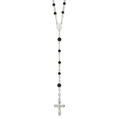 Sterling Silver Polished Black Onyx Rosary Necklace QH4998