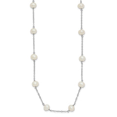 Sterling Silver Rhodium-plated 6-7mm White Near-Round Freshwater Cultured Pearl 14-Station 18 inch NecklaceQH5003
