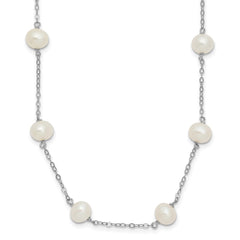 Sterling Silver Rhodium-plated 6-7mm White Near-Round Freshwater Cultured Pearl 12-Station 16 inch NecklaceQH5003