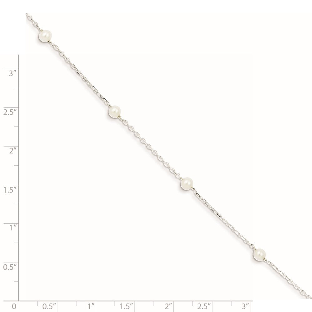 Sterling Silver Rhodium-plated 5-6mm White Round Freshwater Cultured Pearl 5-Station 7 inch Bracelet QH5013-5