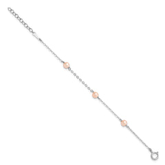 Sterling Silver Rhodium-plated 4-5mm Pink Semi-Round Freshwater Cultured Pearl 3-Station 5 inch with 1 inch Extension Children's Bracelet QH5029-5
