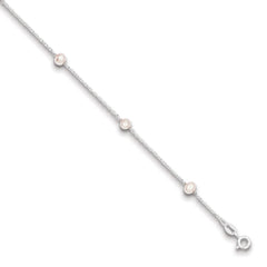 Sterling Silver Rhodium-plated 4-5mm Pink Semi-Round Freshwater Cultured Pearl 3-Station 5 inch with 1 inch Extension Children's Bracelet QH5029-5