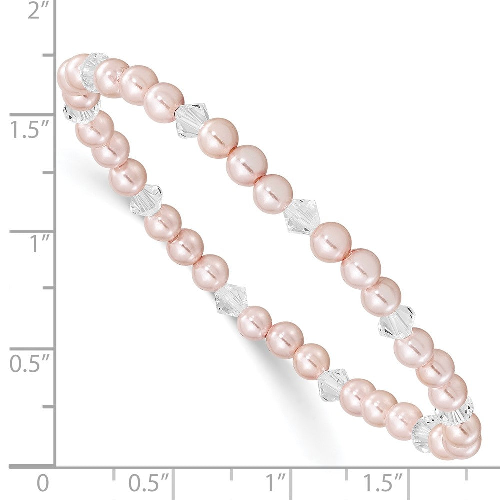 Children's 4mm Pink Shell Bead & Crystal Stretch Bracelet QH5052