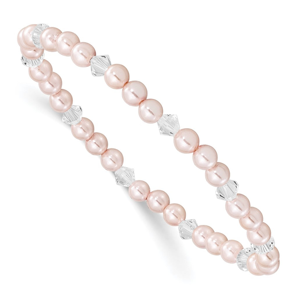 Children's 4mm Pink Shell Bead & Crystal Stretch Bracelet QH5052
