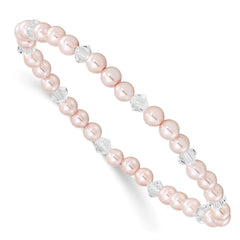Children's 4mm Pink Shell Bead & Crystal Stretch Bracelet QH5052