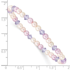 Children's Pink, Purple & White 4mm Shell Bead & Crystal Stretch Bracelet QH5053
