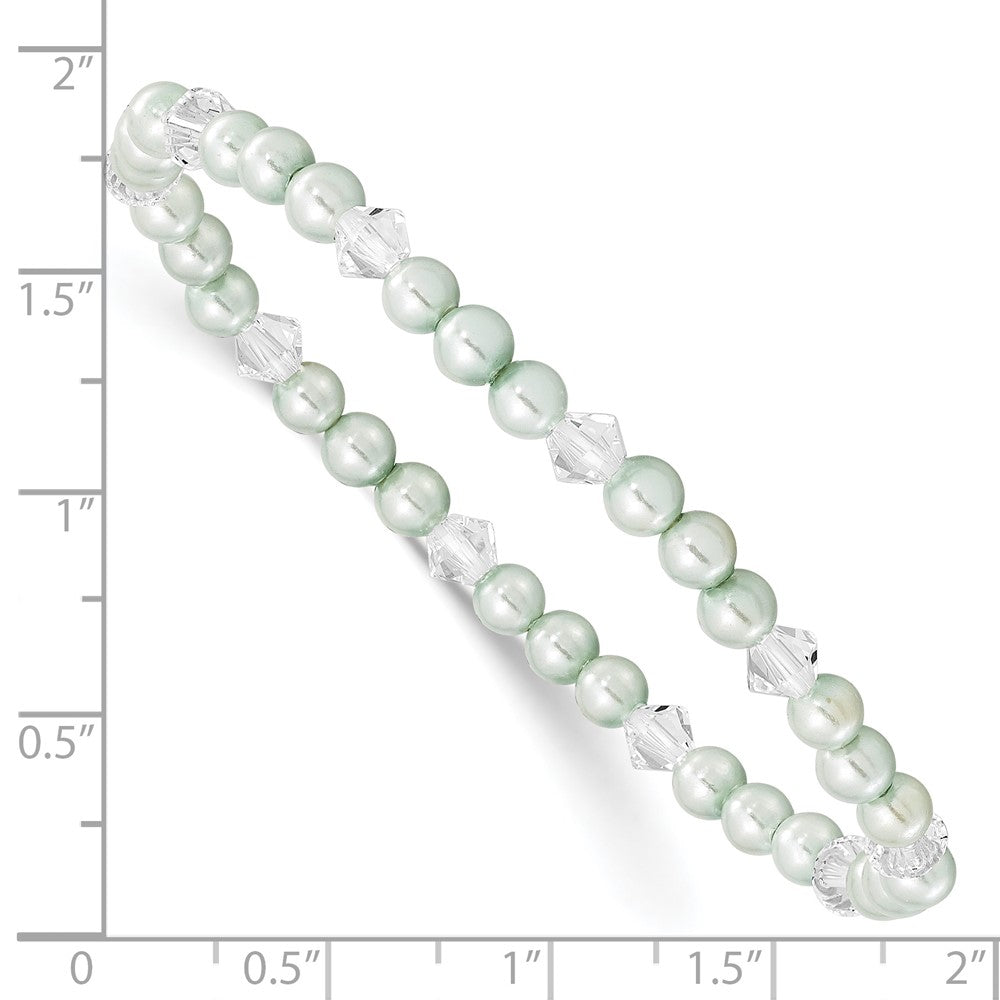 Children's 4mm Green Shell Bead & Crystal Stretch Bracelet QH5054