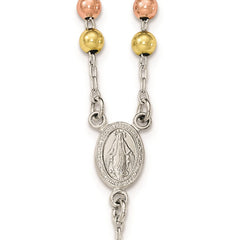 Sterling Silver Polished White Rose and Yellow Bead Rosary 18 inch Necklace QH5125-18