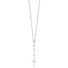 Sterling Silver Polished Crystal Rose Quartz Rosary Necklace QH5132-21.5