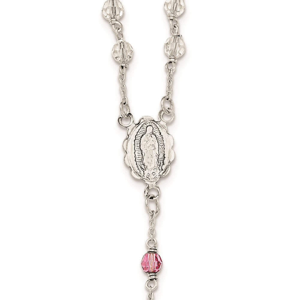 Sterling Silver Polished Crystal Rose Quartz Rosary Necklace QH5132-21.5
