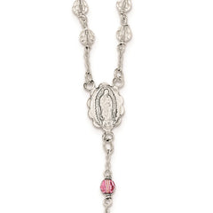 Sterling Silver Polished Crystal Rose Quartz Rosary Necklace QH5132-21.5