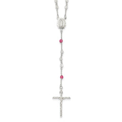 Sterling Silver Polished Crystal Rose Quartz Rosary Necklace QH5132-21.5