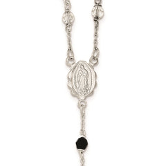 Sterling Silver Polished and Black Crystal Bead Rosary 23.5 inch Necklace QH5134-23.5