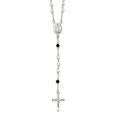 Sterling Silver Polished and Black Crystal Bead Rosary 23.5 inch Necklace QH5134-23.5
