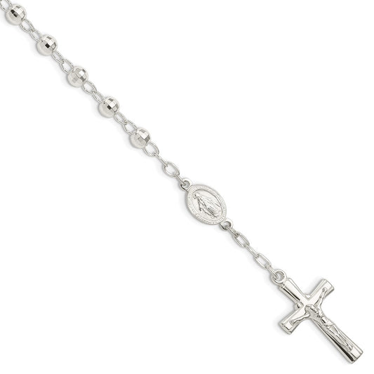 Sterling Silver Polished Beaded Rosary 7.5 inch Bracelet QH5140-7.5