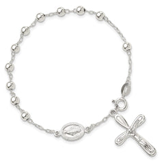Sterling Silver Polished Beaded Single Decade Rosary 7.5 inch Bracelet QH5142-7.5