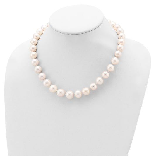 Sterling Silver Rhodium-plated 11-12mm White Near-Round Freshwater Cultured Pearl 24 inch NecklaceQH5151-18