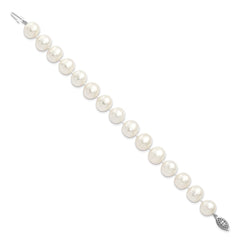 Sterling Silver Rhodium-plated 11-12mm White Near-Round Freshwater Cultured Pearl 7.25 inch Bracelet QH5151-7.25