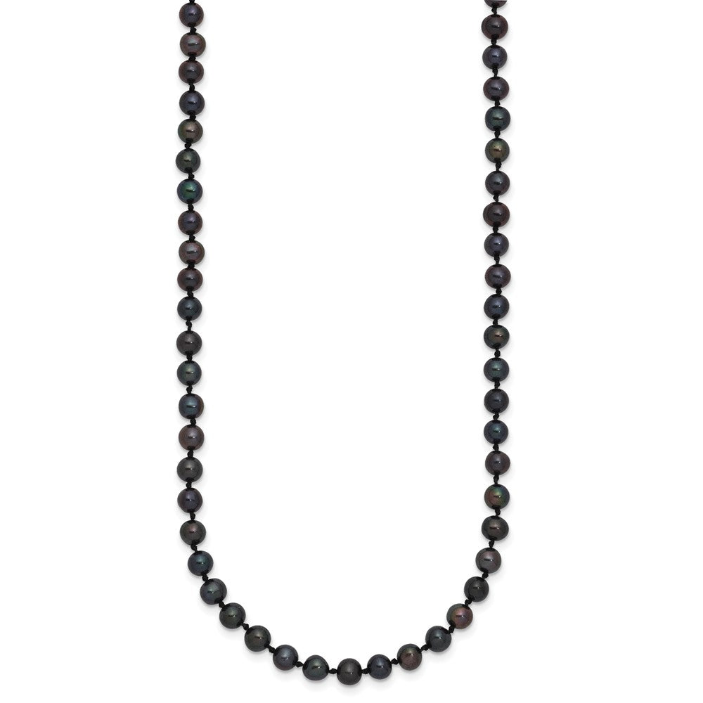 Sterling Silver Rhodium-plated 4-5mm Black Near-Round Freshwater Cultured Pearl 18 inch NecklaceQH5152