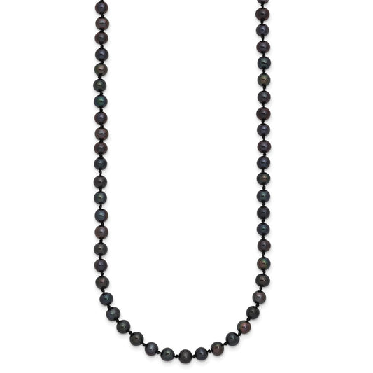 Sterling Silver Rhodium-plated 4-5mm Black Near-Round Freshwater Cultured Pearl 18 inch NecklaceQH5152