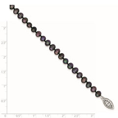 Sterling Silver Rhodium-plated 4-5mm Black Near-Round Freshwater Cultured Pearl 7.25 inch Bracelet QH5152-7.25