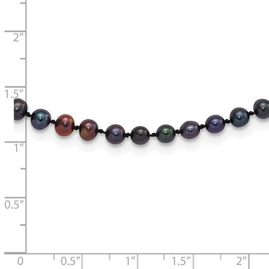 Sterling Silver Rhodium-plated 4-5mm Black Near-Round Freshwater Cultured Pearl 24 inch NecklaceQH5152-20
